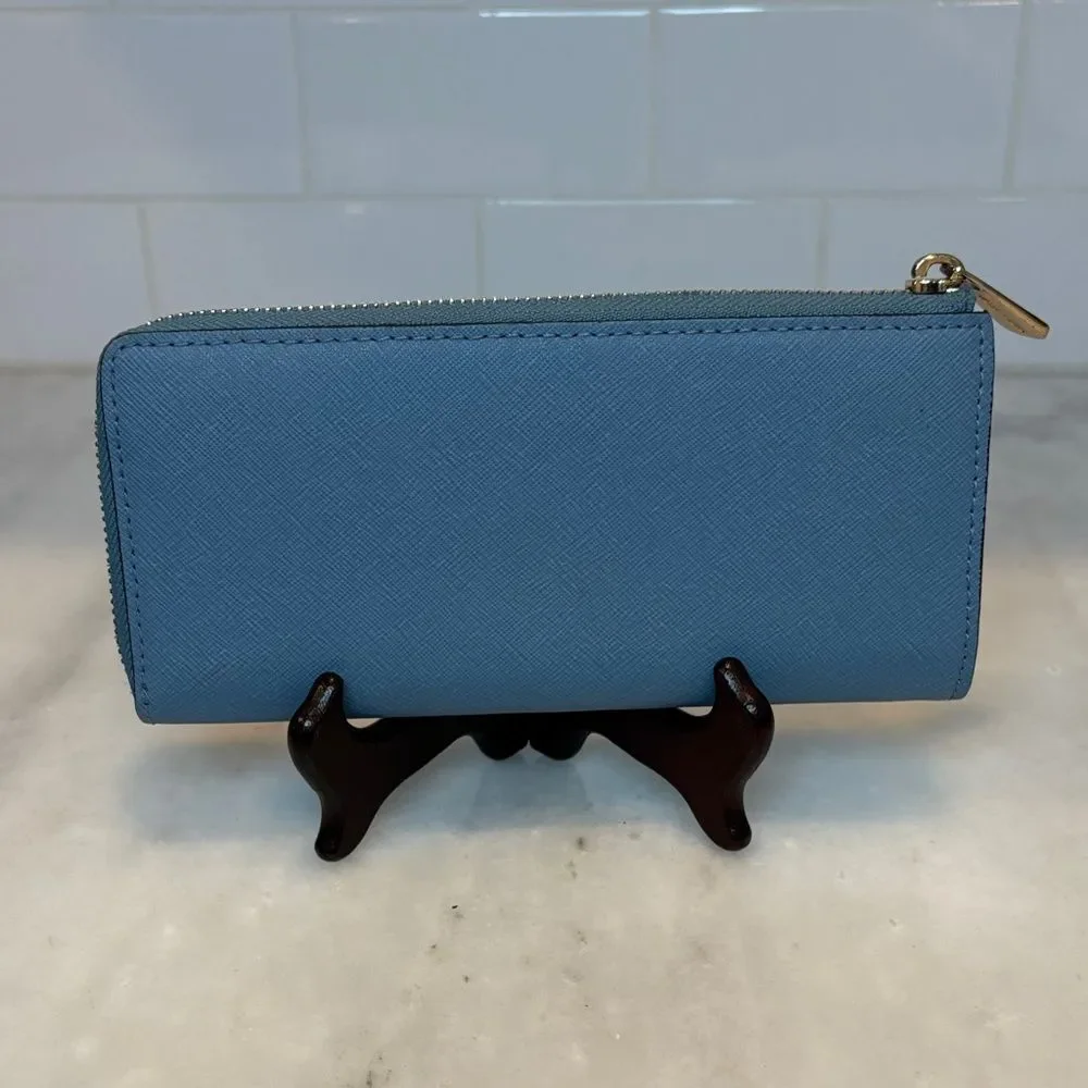Michael Kors Wallet Blue Jet Set Travel Large Saffiano Leather Fill Quarter-Zip